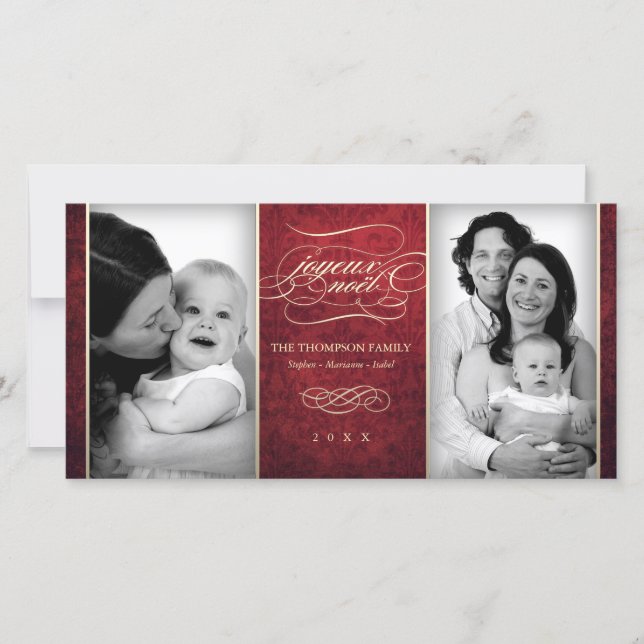 Luxueux rouge carte photo "Joyeux Noël" (Devant)