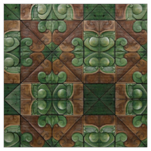 Luxueux Tissu vert et Brown carrelage orange