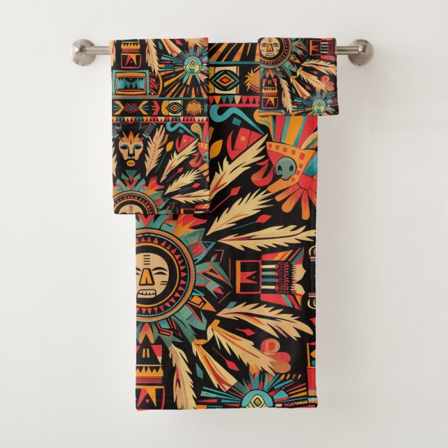 Luxueux Turquoise "Aztec Dream" Serviette de bain  (En situation)