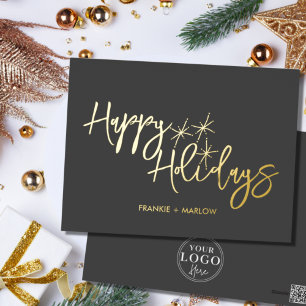 Luxurieus Business Logo Happy Holidays Real Gold  Foil Holiday Postcard