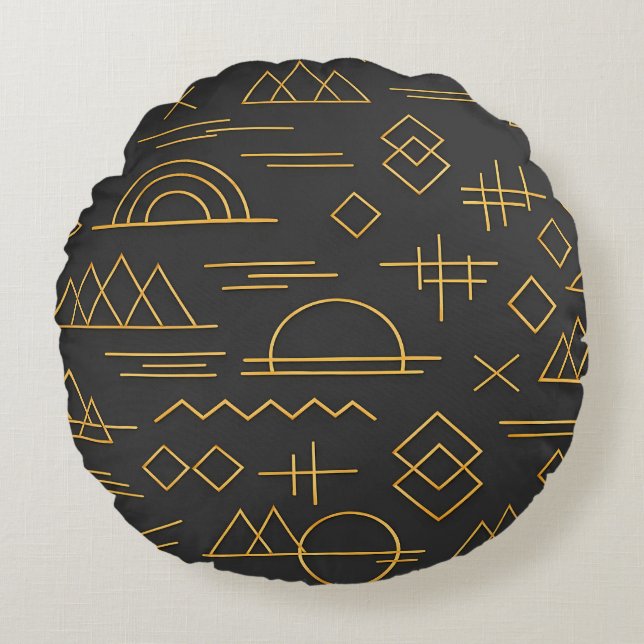 Luxurious 3D Gold Embossed Geometric Pattern  Round Pillow (Front)