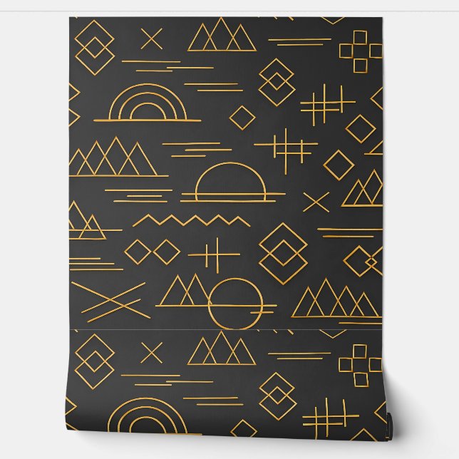 Luxurious 3D Gold Embossed Geometric Pattern  Wallpaper (Unrolling)