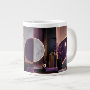 Luxurious Abstract Geometric Rich Purple and Gold Large Coffee Mug