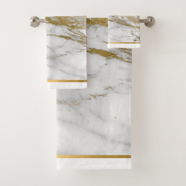 LUXURIOUS ABSTRACT GOLD MARBLE BATHROOM TOWEL SET (Insitu)