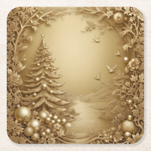 Luxurious All-Gold Christmas Napkins Square Paper Coaster