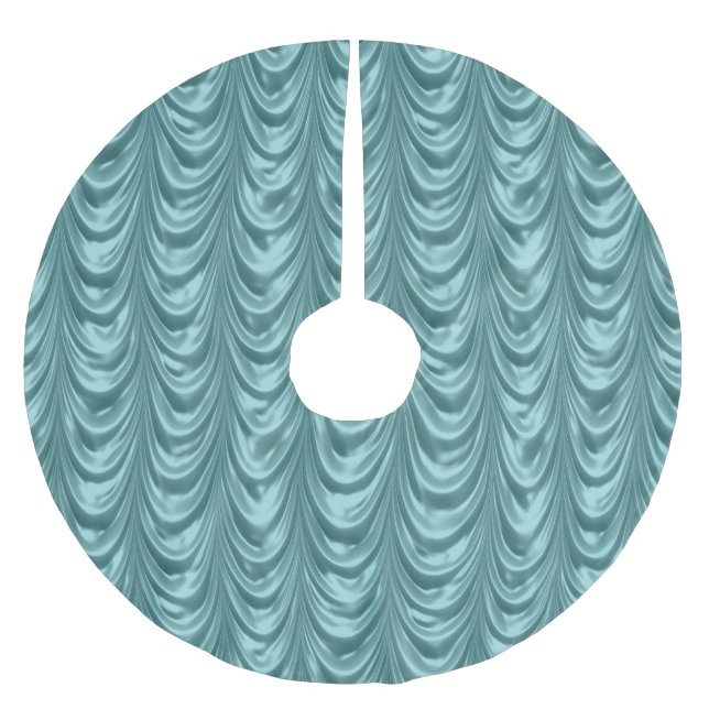 Luxurious Aqua Ruched Satin Scalloped Pattern Brushed Polyester Tree Skirt (Front)