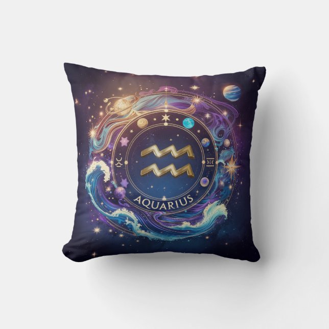 Luxurious Aquarius Zodiac Throw Pillow (Front)