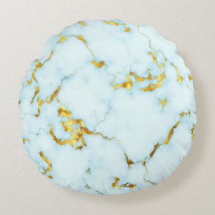 Luxurious Azure Gilded Pottery Motif Ceramic Art Round Pillow