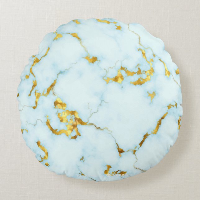 Luxurious Azure Gilded Pottery Motif Ceramic  Art Round Pillow (Front)