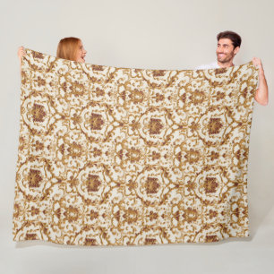 Luxurious Baroque Gold Ornament on Ivory Fleece Blanket