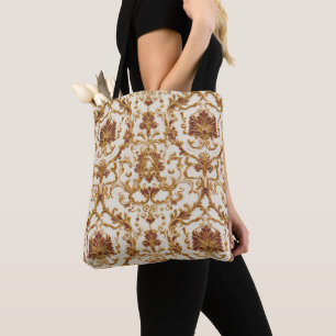 Luxurious Baroque Gold Ornament on Ivory Tote Bag
