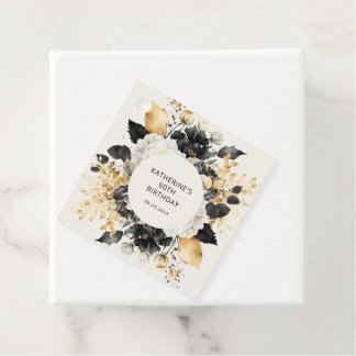 Luxurious Black and Gold Floral Birthday Favour Tags