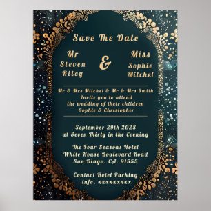 Luxurious Black and Gold Floral Wedding Invitation Poster