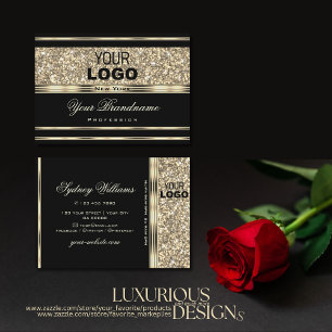 Luxurious Black and Gold Glitter Stars add Logo Business Card
