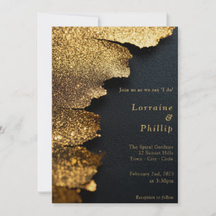 Luxurious Black and Gold Glitter wedding Invitation