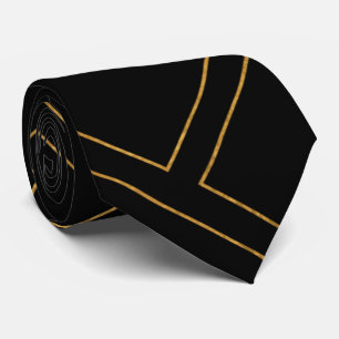 Luxurious Black and Gold Herringbone Neck Tie