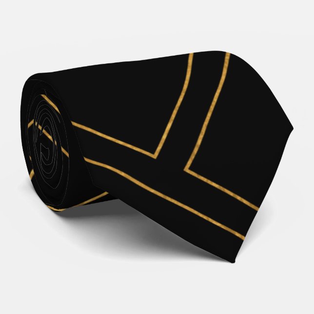 Luxurious Black and Gold Herringbone Neck Tie  (Rolled)