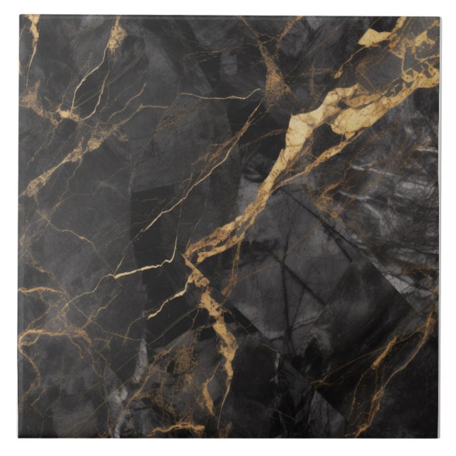 Luxurious Black and Gold Marble Ceramic Tile (Front)