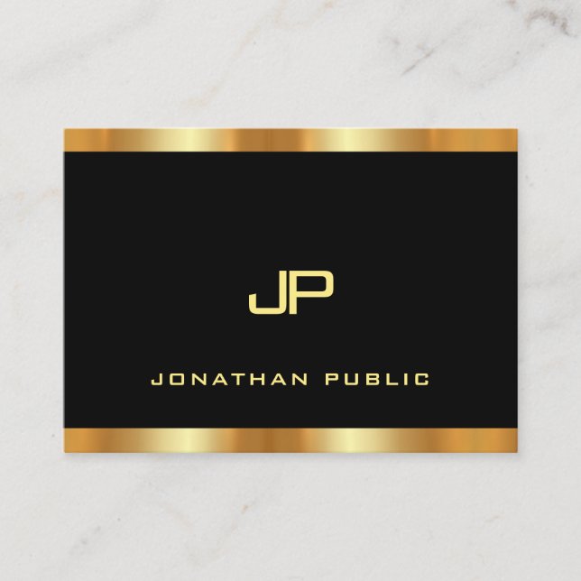 Luxurious Black And Gold Modern Monogram Template Business Card (Front)