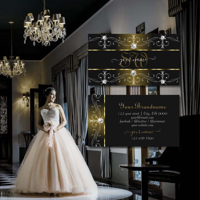 Luxurious Black and Gold Ornate Borders Monogram Business Card (Creator Uploaded)