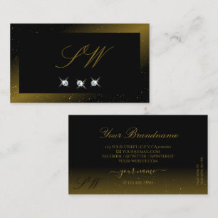 Luxurious Black and Gold Sparkling Jewels Monogram Business Card