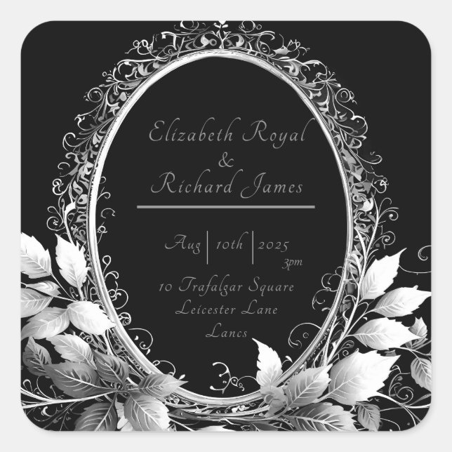 Luxurious black and gold wedding theme Elegant Square Sticker (Front)