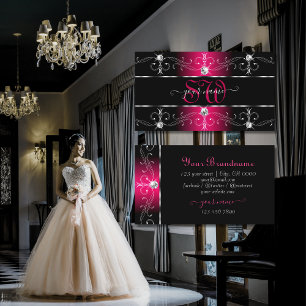 Luxurious Black and Pink Ornate Borders Monogram Business Card