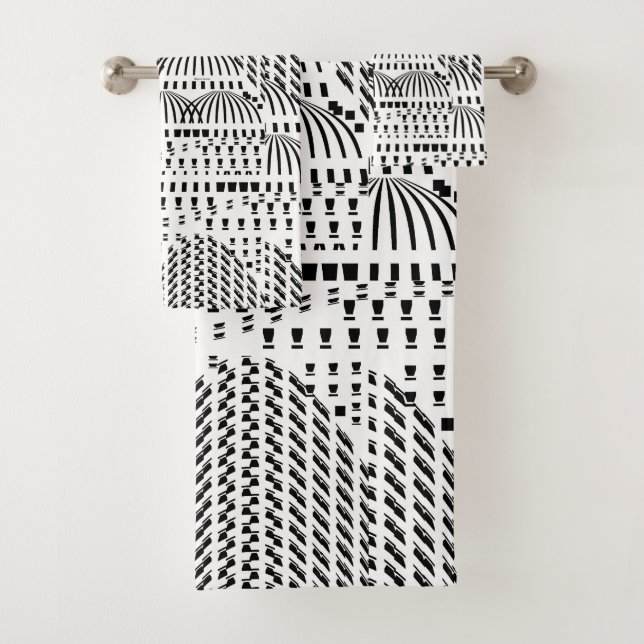 LUXURIOUS BLACK AND WHITE DOMES BATH TOWEL SET (Insitu)