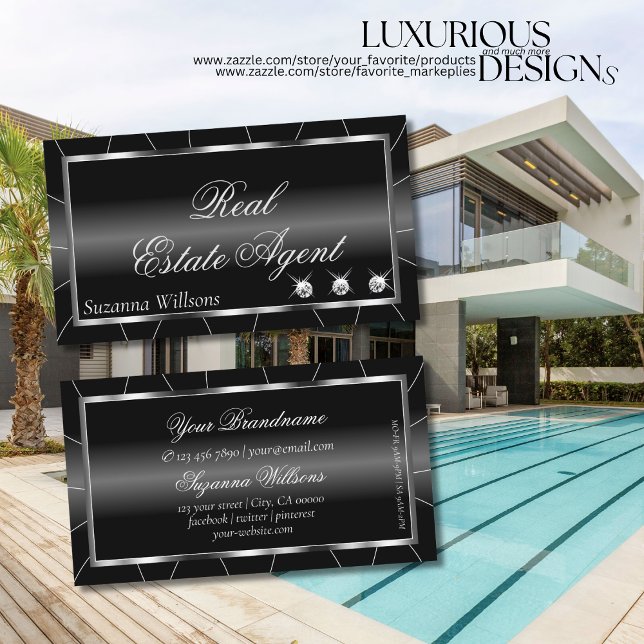 Luxurious Black and White with Diamonds Stylish Business Card (Creator Uploaded)