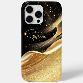 Luxurious black base & gold pearl name iPhone case
