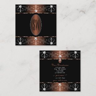 Luxurious Black Brown Ornate Ornaments Monogram Square Business Card