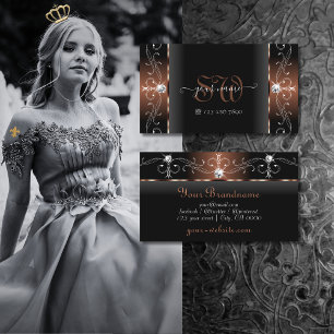 Luxurious Black Brown Squiggled Jewels Monogram Business Card