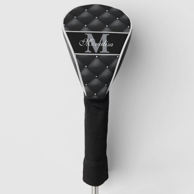 luxurious black design monogramed personalized   golf head cover (Front)