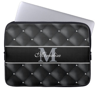 luxurious black design monogramed personalized laptop sleeve