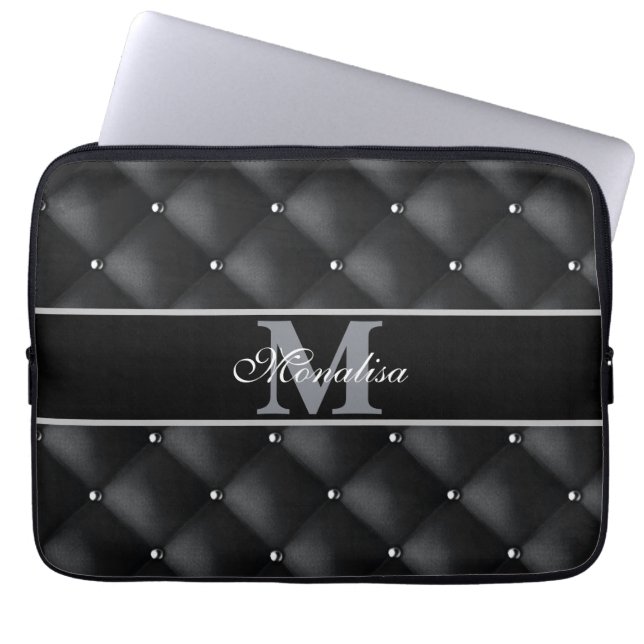 luxurious black design monogramed personalized   laptop sleeve (Front)