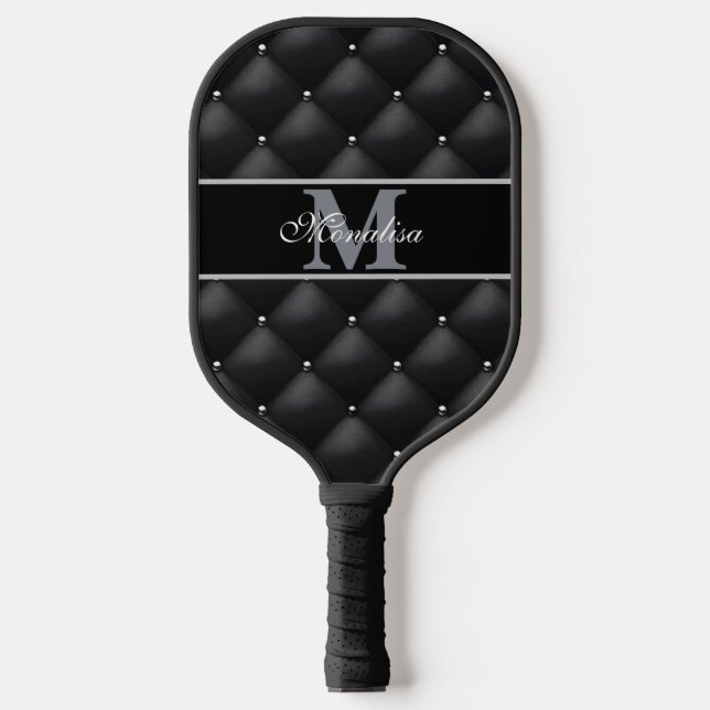 luxurious black design monogramed personalized   pickleball paddle (Front)