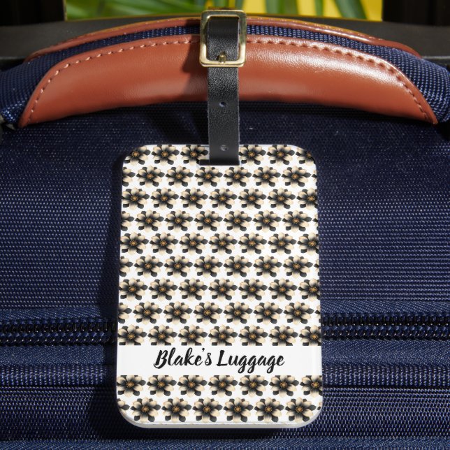 Luxurious Black Floral Luggage Tag (Front Insitu 2)
