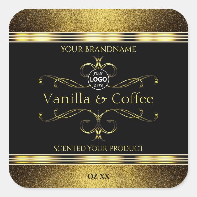 Luxurious Black Gold Borders Product Labels Logo (Front)