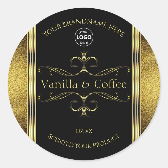 Luxurious Black Gold Borders Product Labels Logo (Front)