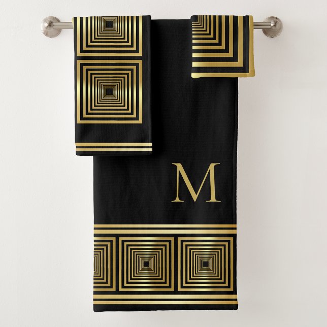 Luxurious black gold elegant monogram Towel set (Creator Uploaded)