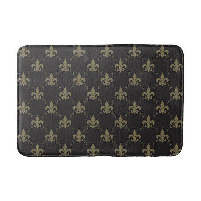 Luxurious Black Gold Fleur De Lis Pattern Bath Mat (Front)