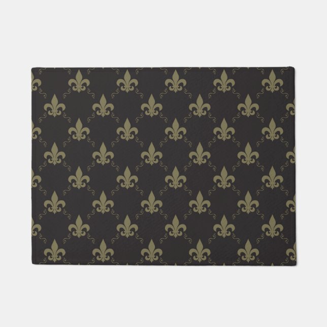 Luxurious Black Gold Fleur De Lis Pattern Doormat (Front)