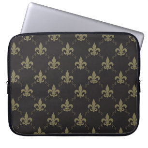 Luxurious Black Gold Fleur De Lis Pattern Laptop Sleeve