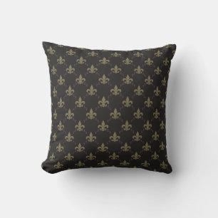 Luxurious Black Gold Fleur De Lis Pattern Throw Pillow