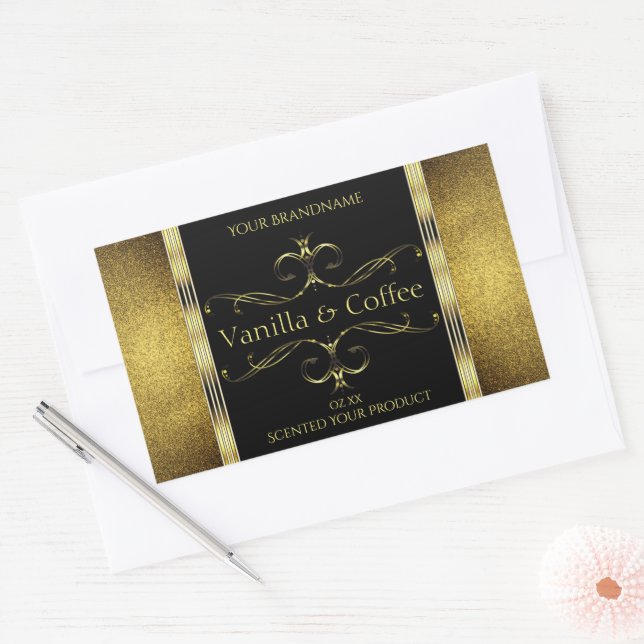 Luxurious Black Gold Glitter Borders Product Label (Envelope)