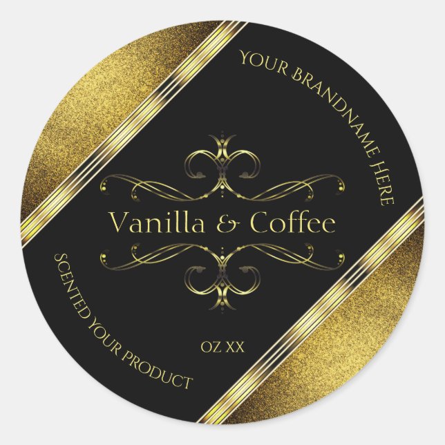 Luxurious Black Gold Glitter Borders Product Label (Front)