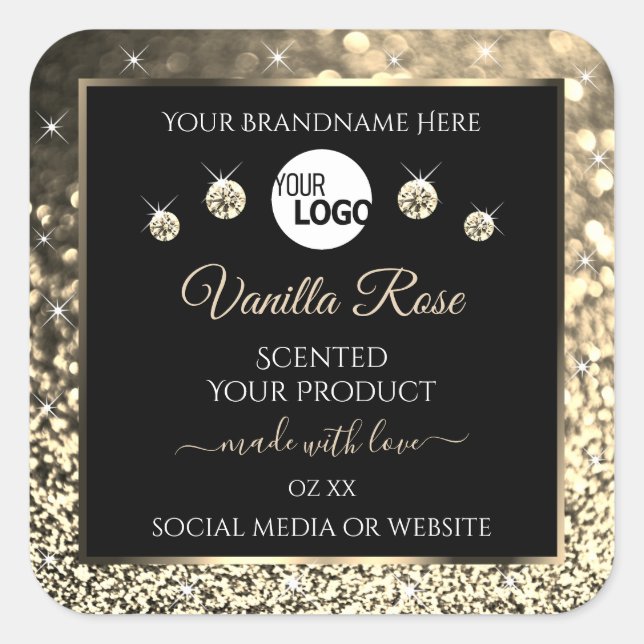 Luxurious Black Gold Glitter Product Labels Logo (Front)