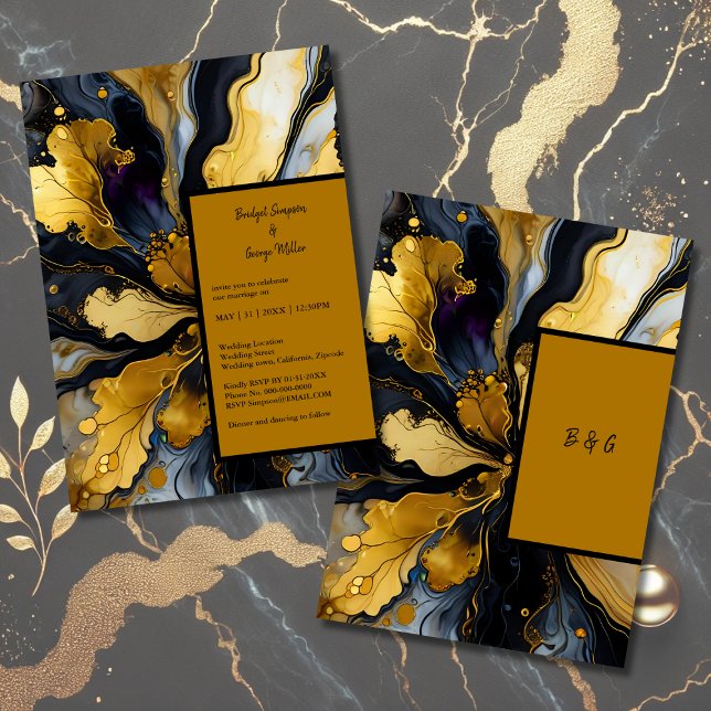luxurious black gold marble wedding invitation (Creator Uploaded)