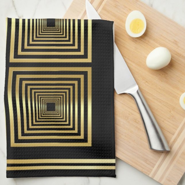 Luxurious black gold monogram chef kitchen towel (Creator Uploaded)