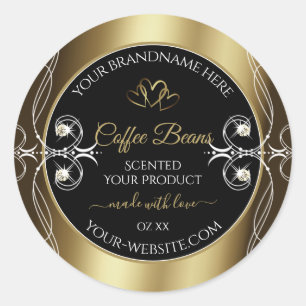 Luxurious Black Gold Product Label Shimmery Jewels